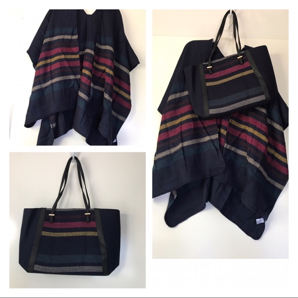 Sweaters - MATCHING NAVY STRIPED PONCHO AND TOTE